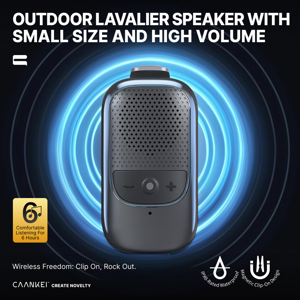 Outdoor Clip-On Speaker: Portable IPX6 Waterproof with Magnetic Clip and Long Battery Lif