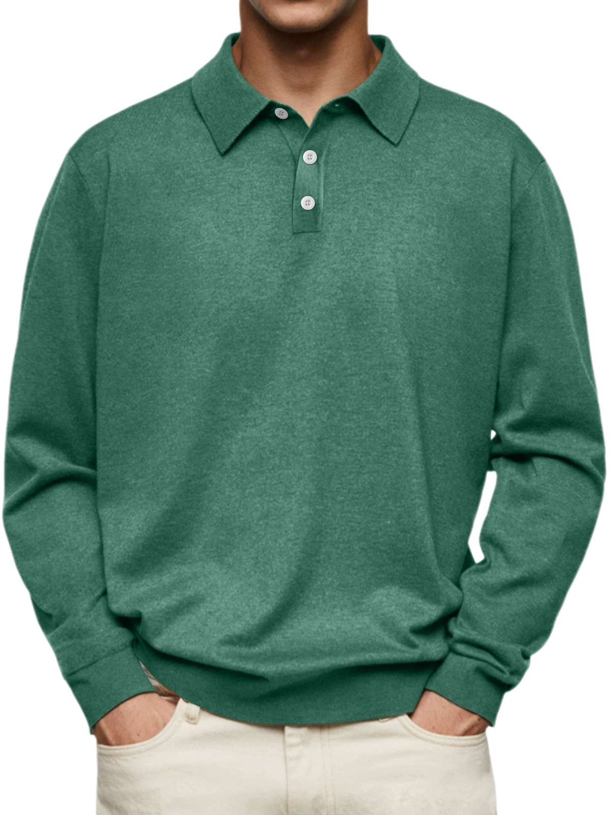 Men’s 65% Cotton V-Neck Button Shirt Slim Fit Long Sleeve