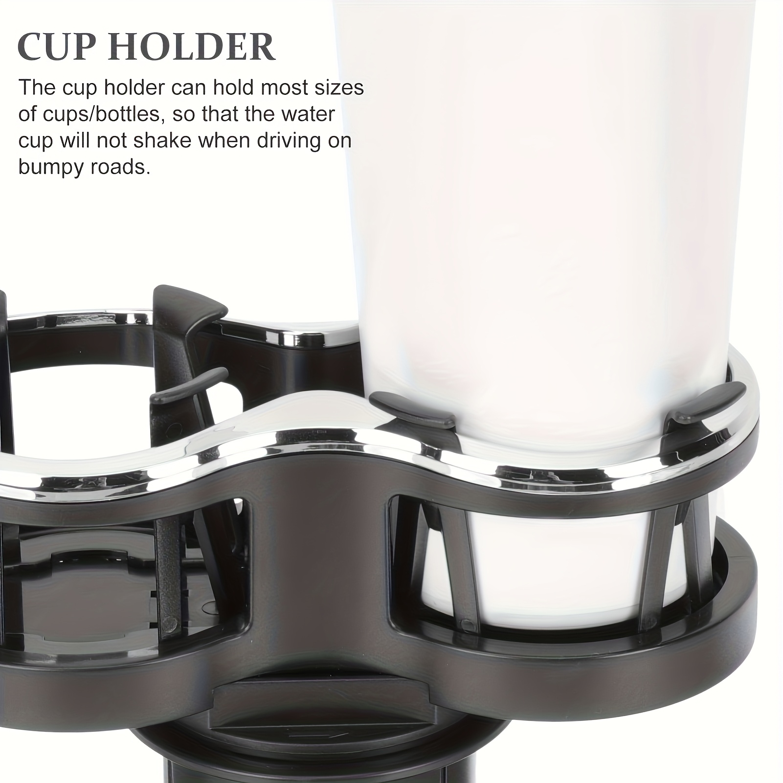 Car Center Console Cup Holder Extension Bracket, Adjustable Dual Cup Holder Expander, Durable ABS Material, Stylish Black Design Suitable for Modern Car Interiors, Universal Dual Holes, Adjustable Shockproof Base