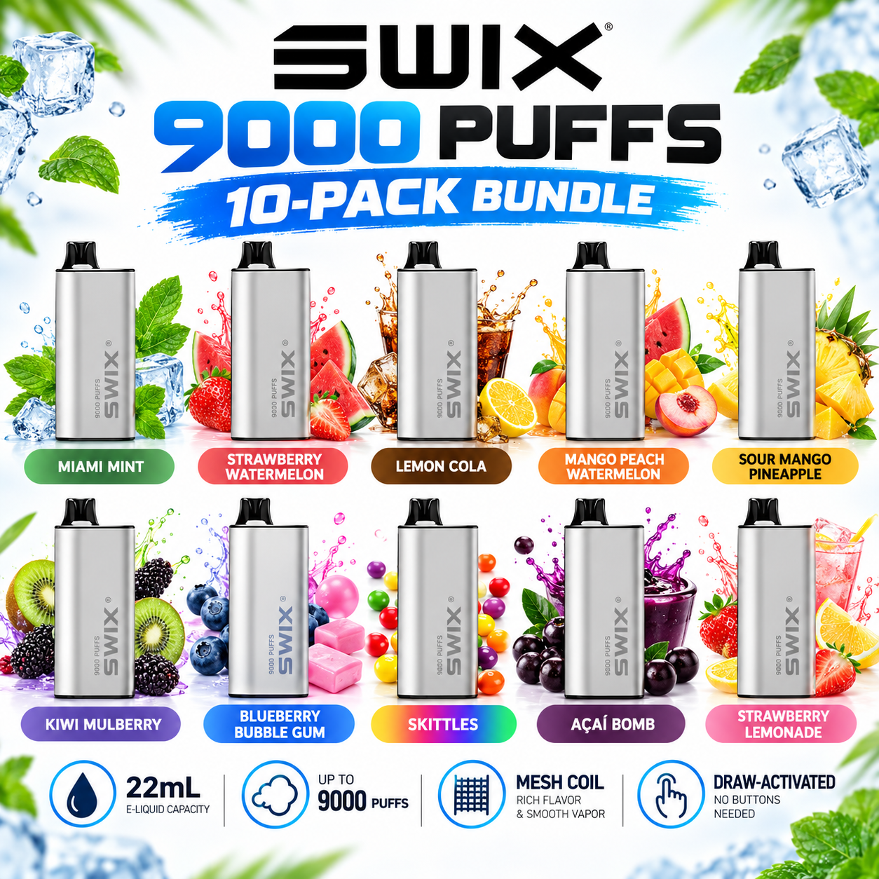 🔥 SWIX Vape 9000 Puffs – 10-Pack Bundle | Multiple Flavors Available
