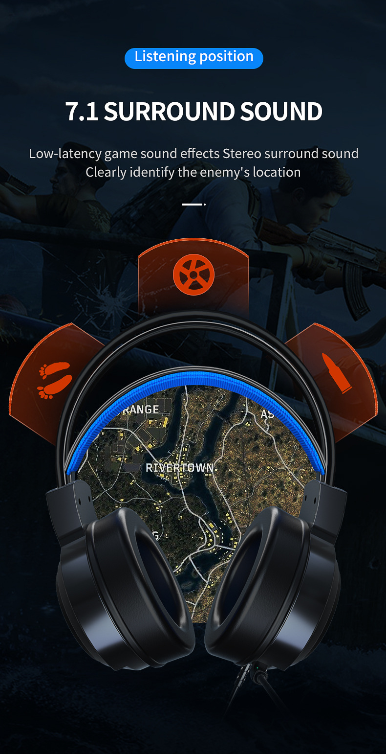 RGB Gaming Headset with Noise-Cancelling Microphone and 50mm Speaker - Black with 7-Color Lighting, Dual Plug, for Desktop Computers