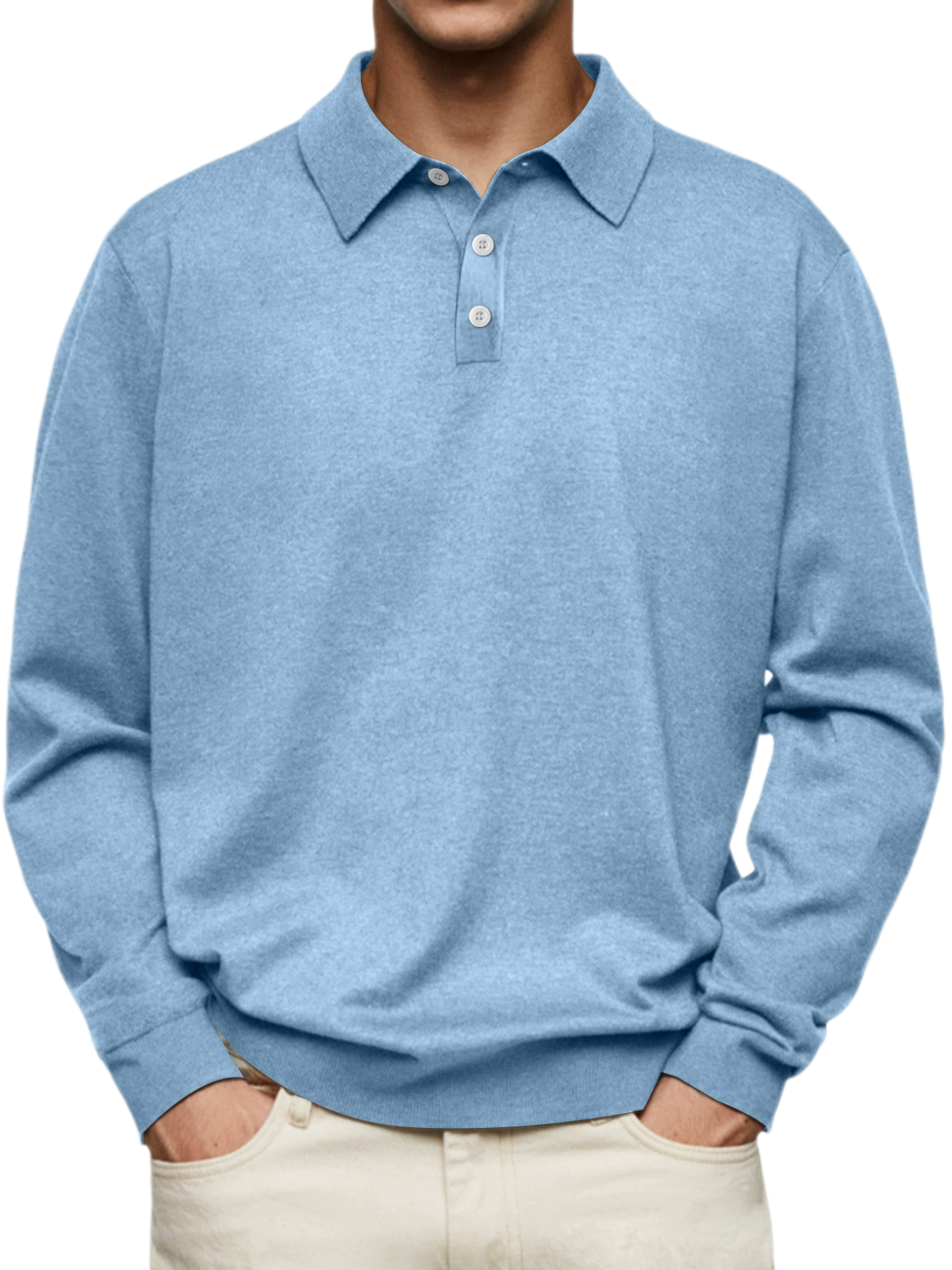 Men’s 65% Cotton V-Neck Button Shirt Slim Fit Long Sleeve