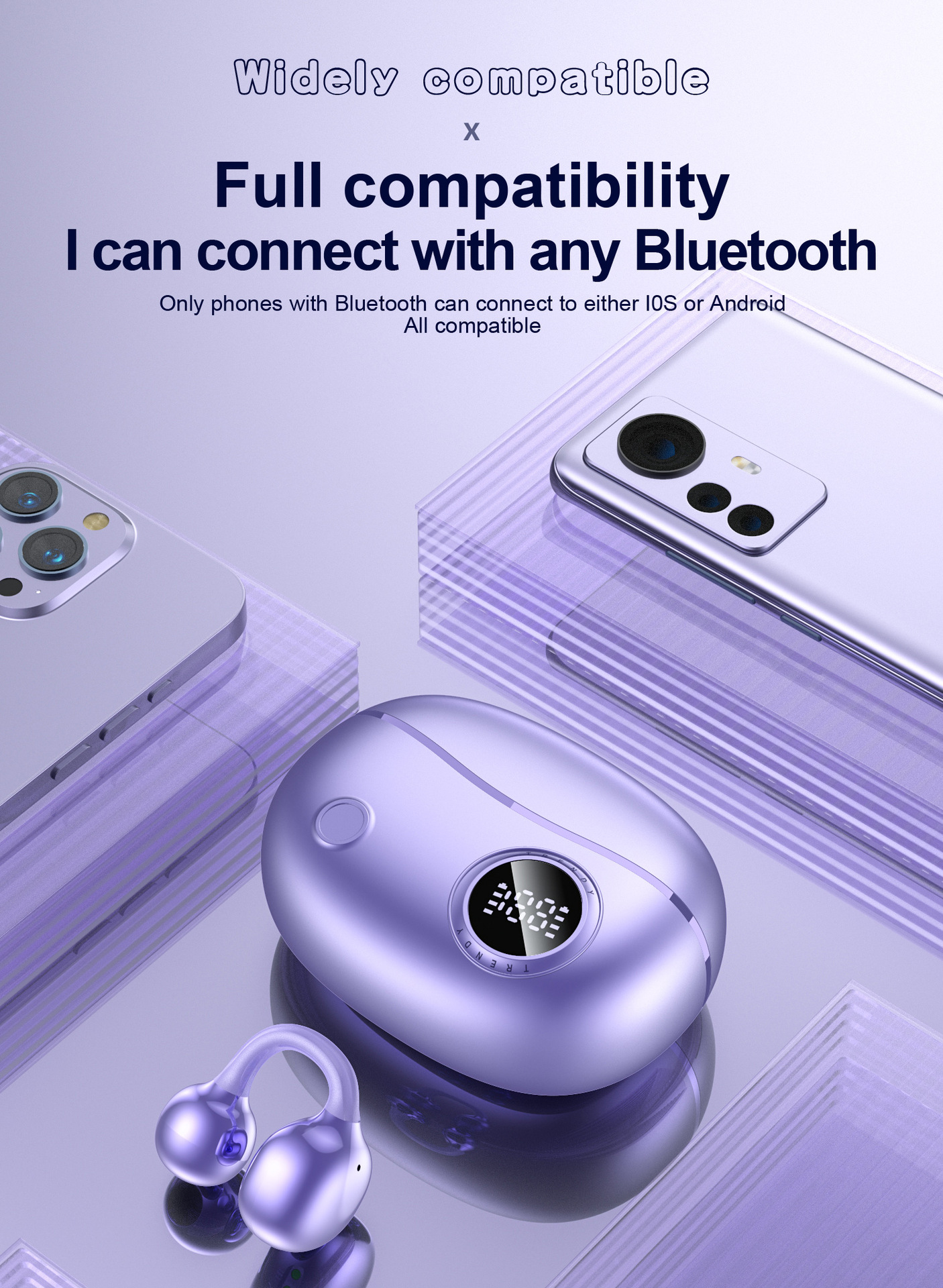 Intelligent Digital Display Bluetooth 5.4 Earbuds with Long Battery Life and Master-Slave Switching