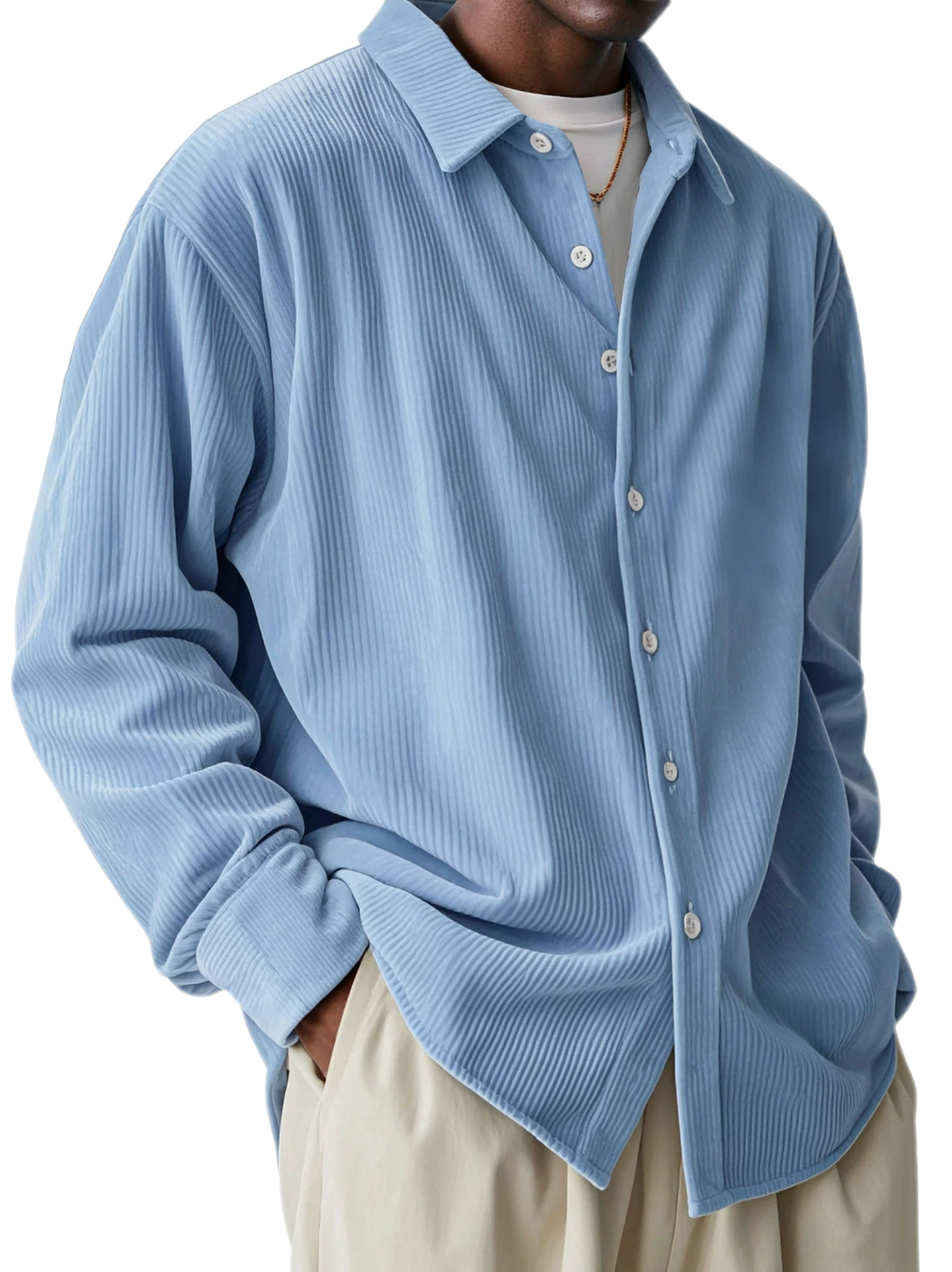 Men's Corduroy Long Sleeve Shirt Button Collar Loose Fit