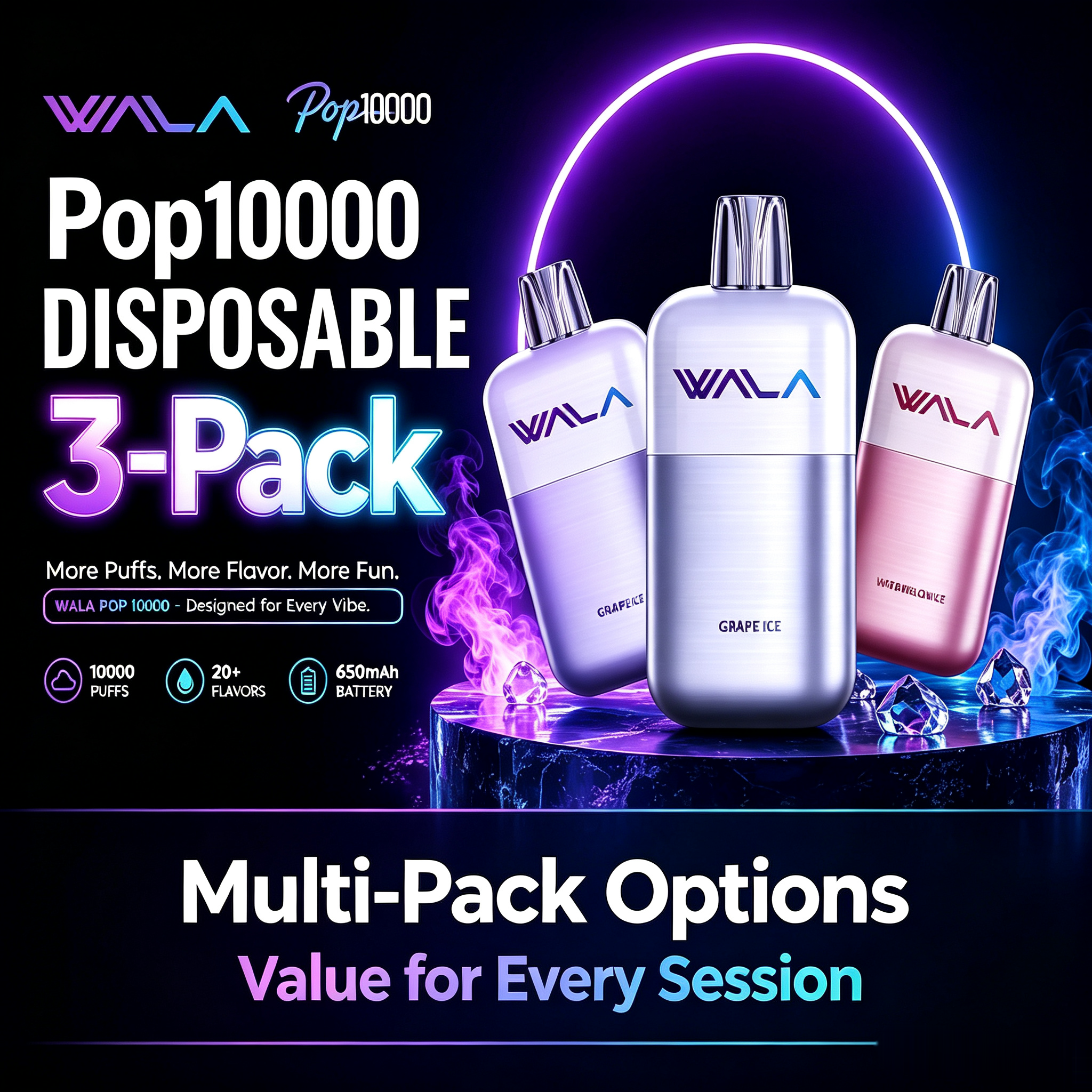 WALA POP 10000 Puffs Disposable Vape 20 Flavors(3/5 Pack)