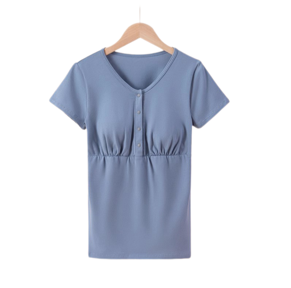 Postpartum Nursing Cotton T-Shirt – Loose Fit, Front-Button Maternity Top for Summer