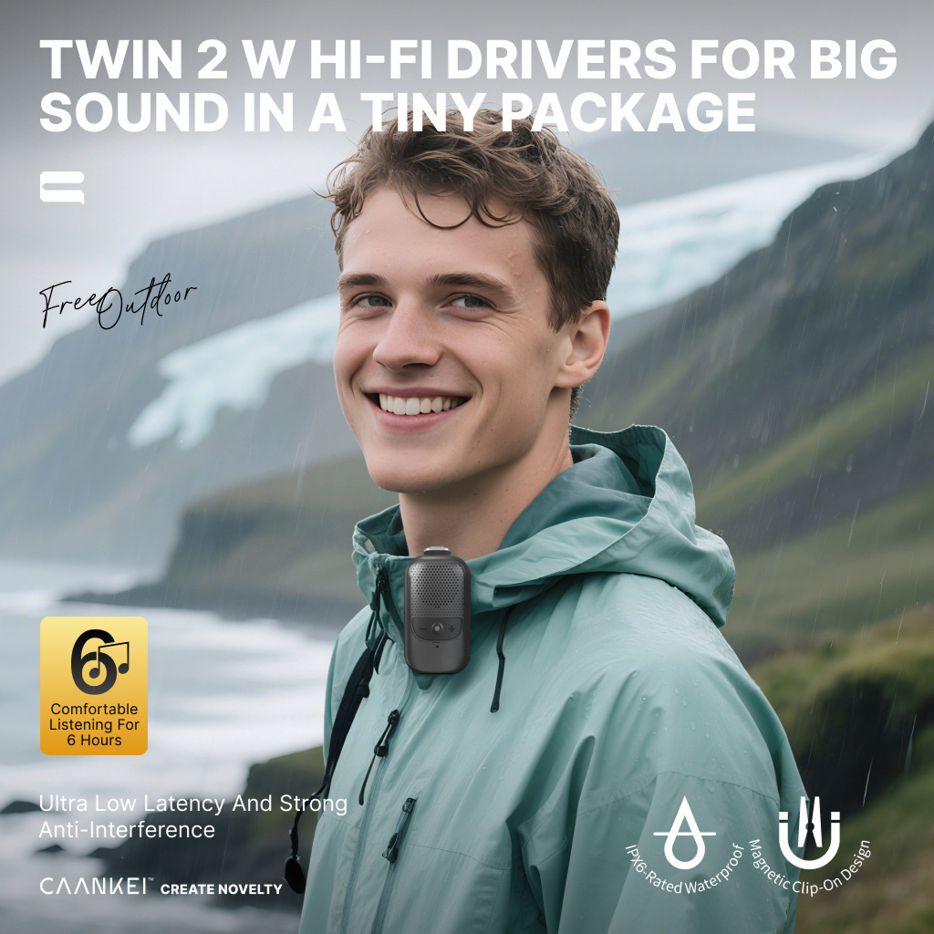 Outdoor Clip-On Speaker: Portable IPX6 Waterproof with Magnetic Clip and Long Battery Lif