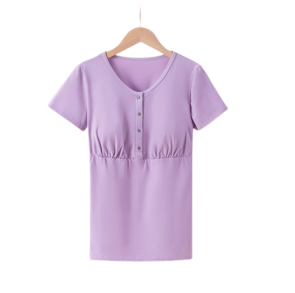 Postpartum Nursing Cotton T-Shirt – Loose Fit, Front-Button Maternity Top for Summer