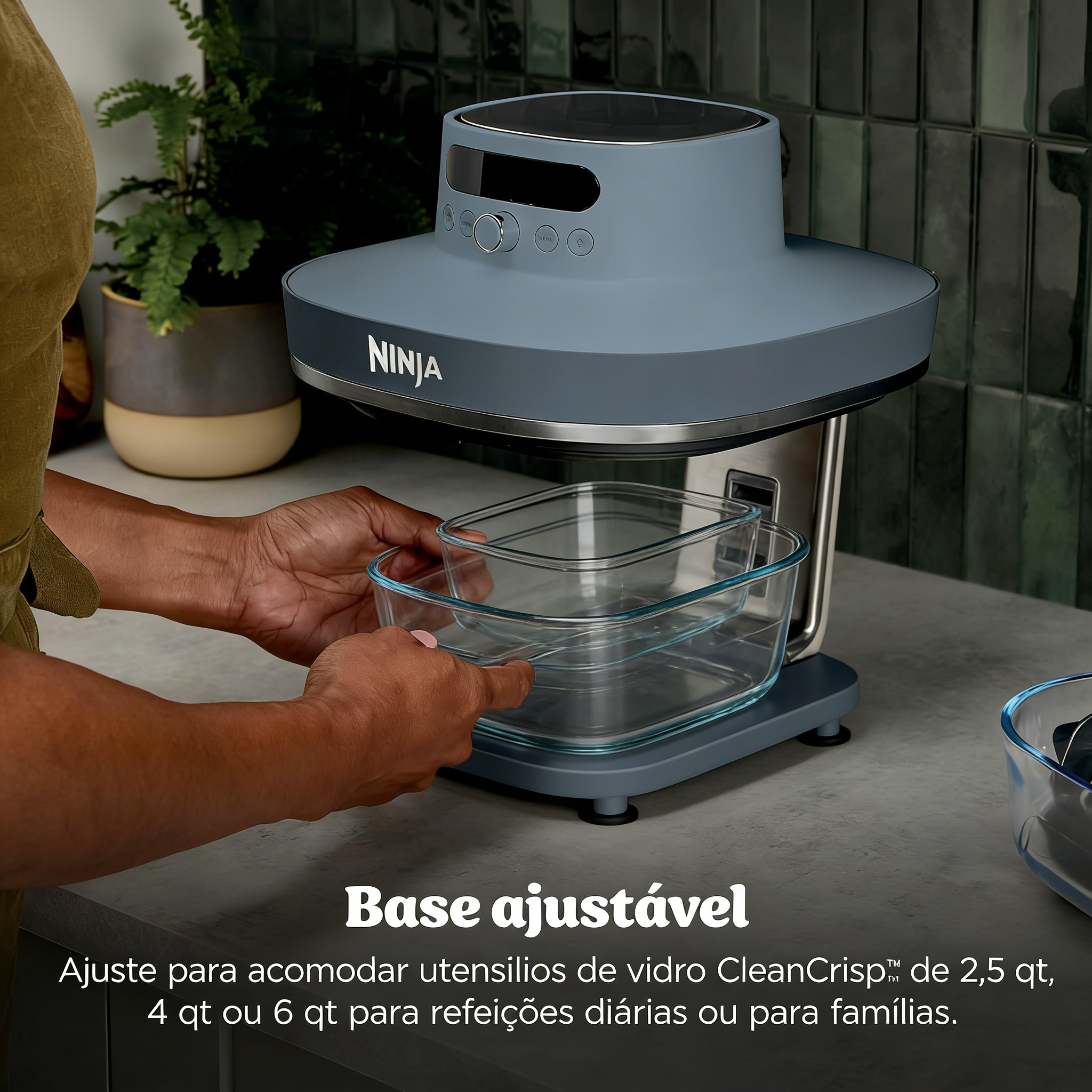 Fritadeira Elétrica Ninja Crispi Pro 6 em 1 com Vidro | 232 °C, Atóxica, Recipientes e Tampas de 6 e 2,5 litros