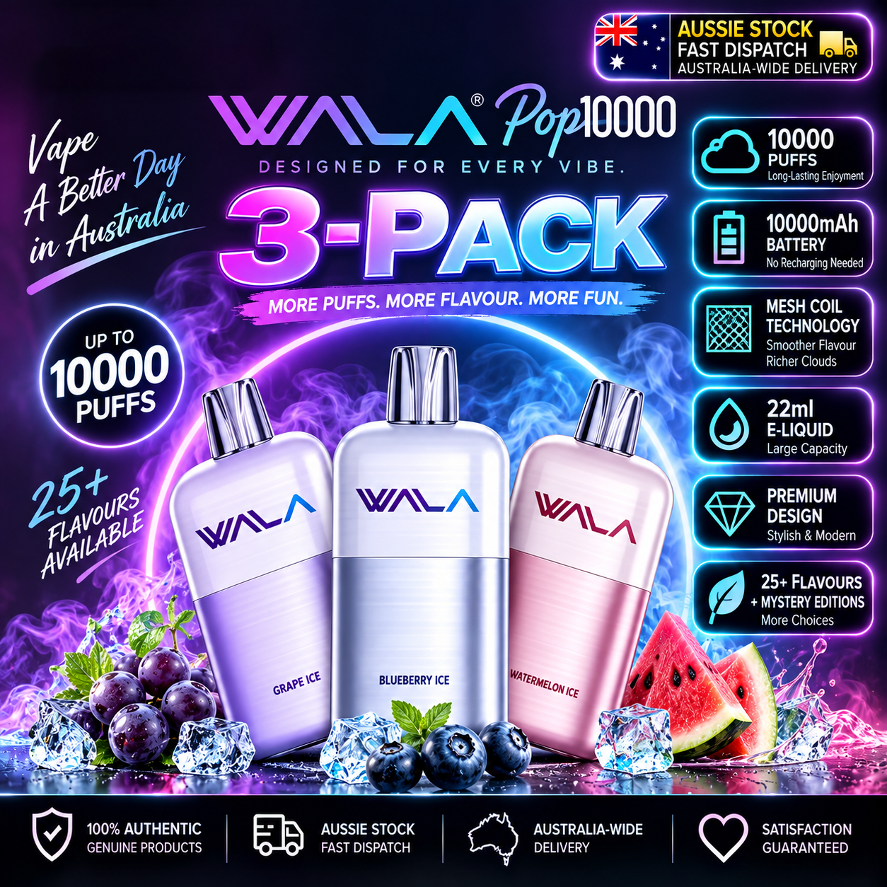 WALA POP 10000 Puffs Disposable Vape 20 Flavors(3/5 Pack)