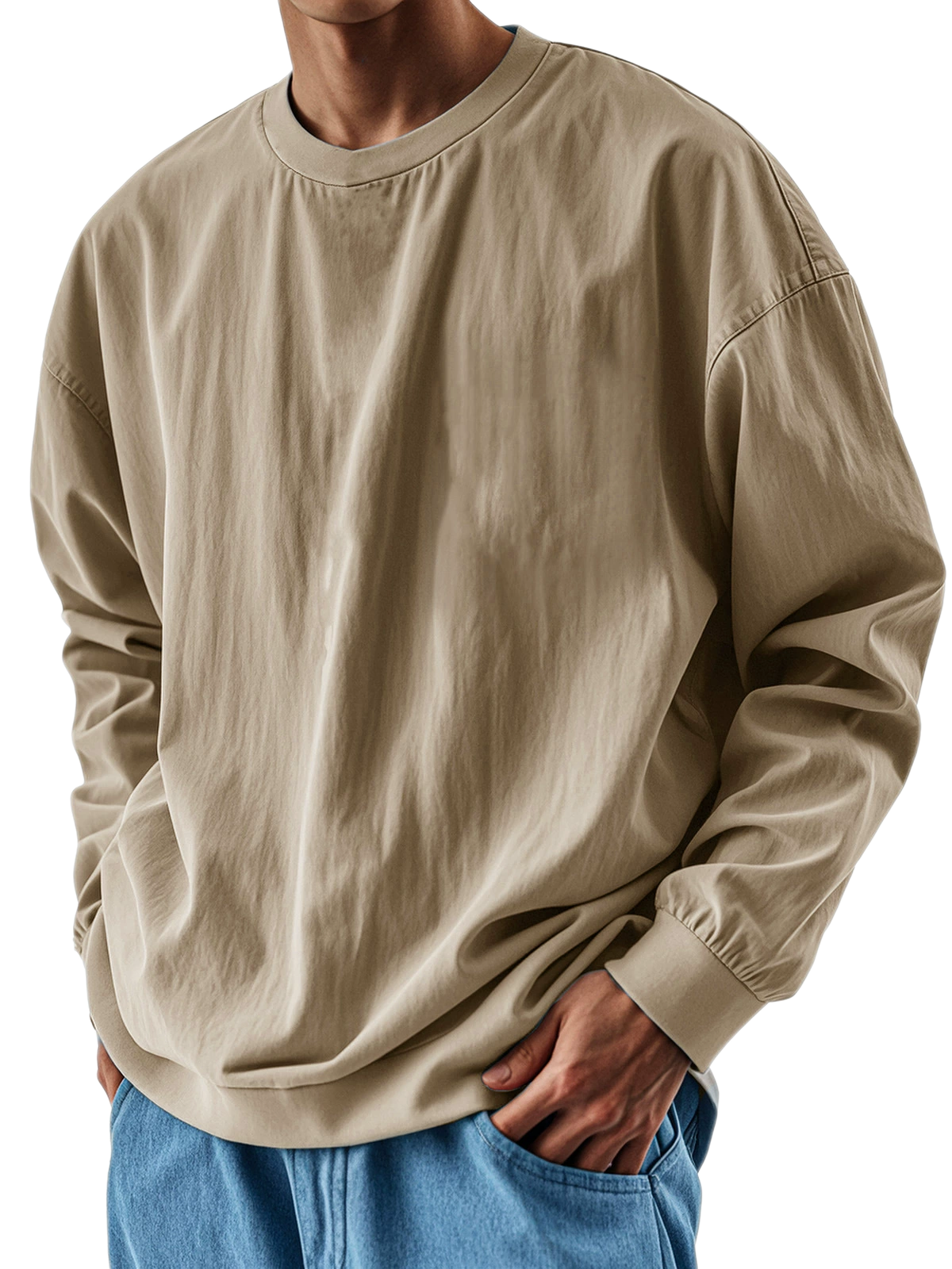 Men's Cotton-Blend Long Sleeve Sweatshirt Relaxed Fit Pullover