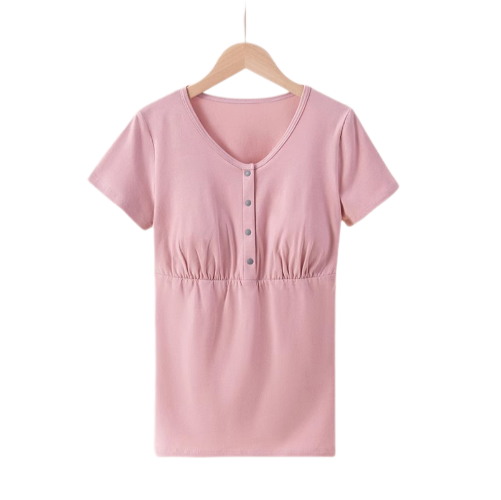 Postpartum Nursing Cotton T-Shirt – Loose Fit, Front-Button Maternity Top for Summer