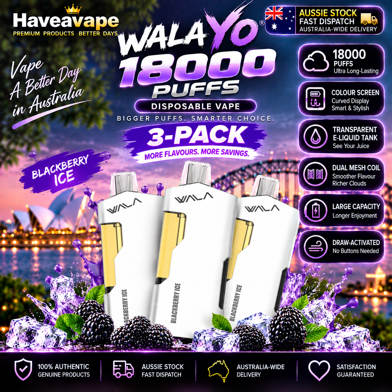 WALA YO 18000  Puffs Disposable Vape 20 Flavors(3/5 Pack)