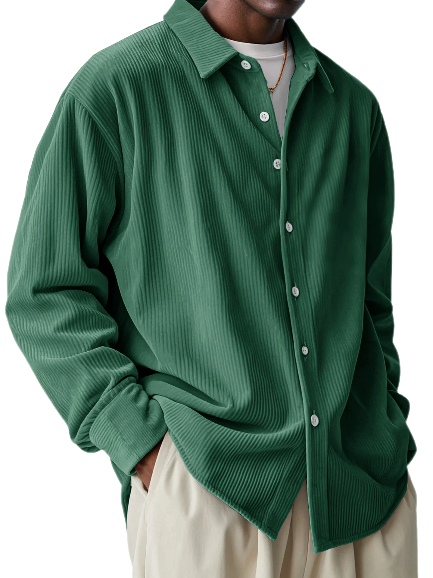Men's Corduroy Long Sleeve Shirt Button Collar Loose Fit