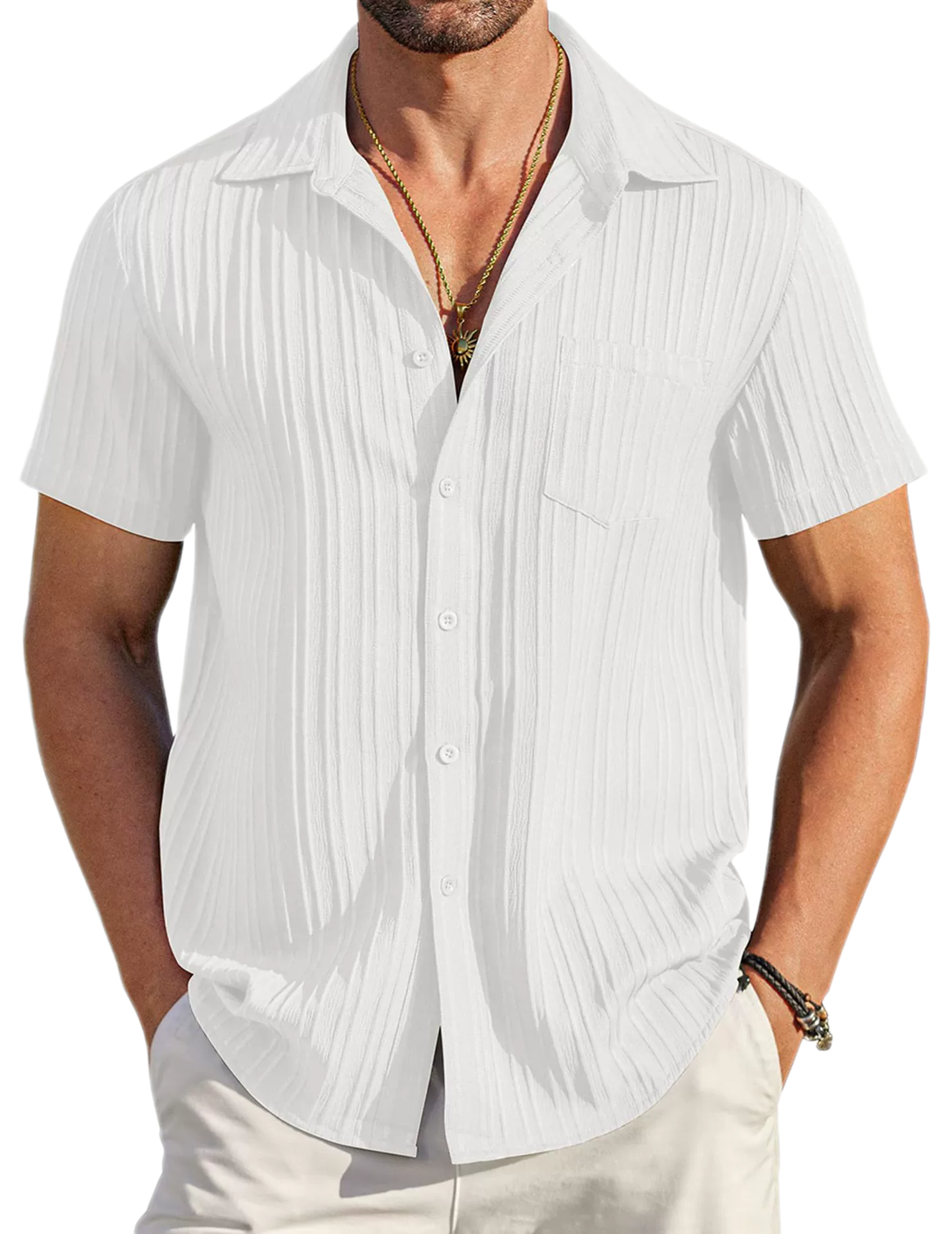 Men's Polyester-Cotton Short Sleeve Shirt Button-Up Collar Summer Casual