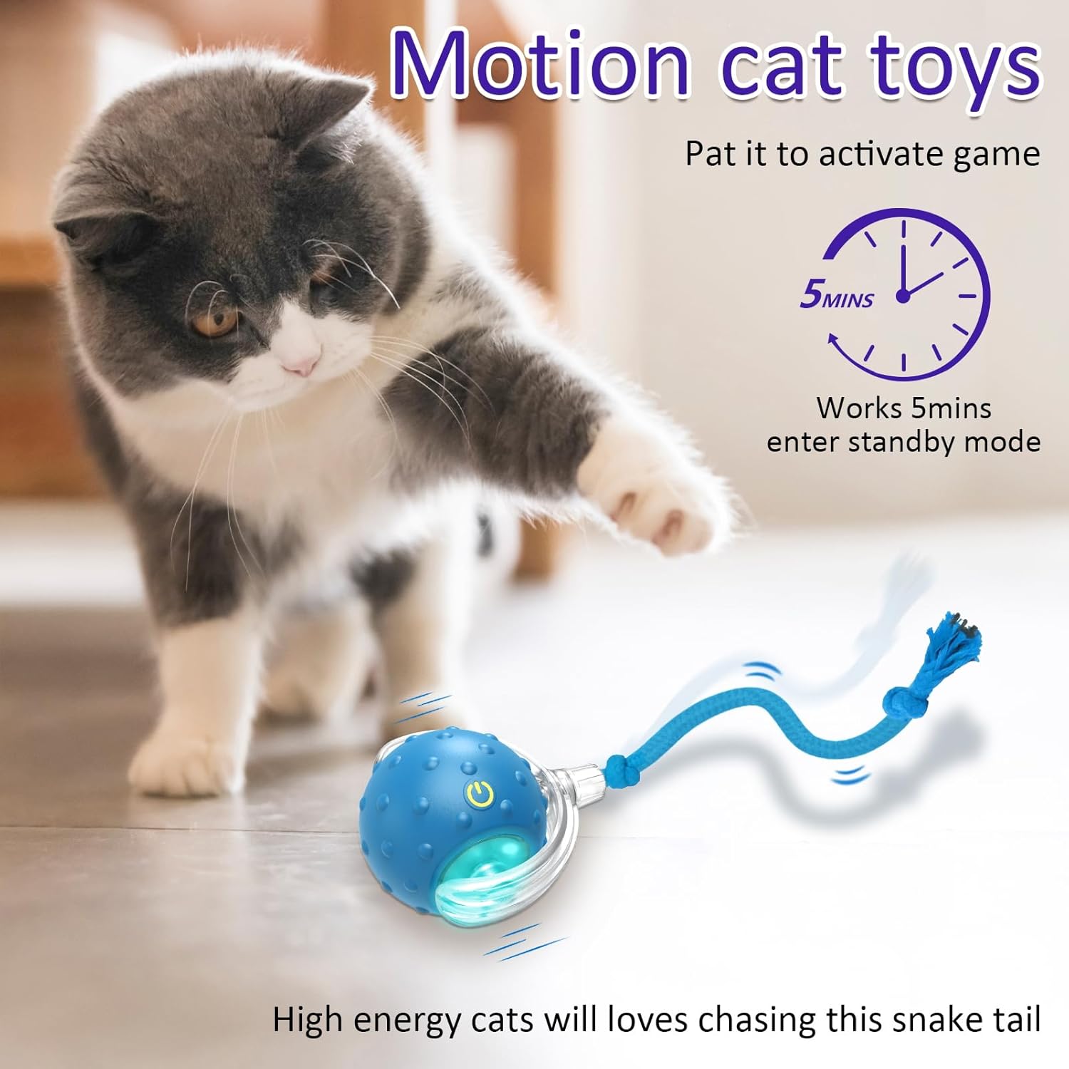 Giociv Interactive Cat Toys Ball for Indoor Cats Fast Rolling on Carpet, Chirping & Motion Activate Cat Toys