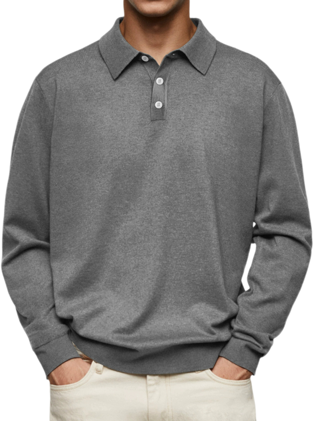 Men’s 65% Cotton V-Neck Button Shirt Slim Fit Long Sleeve