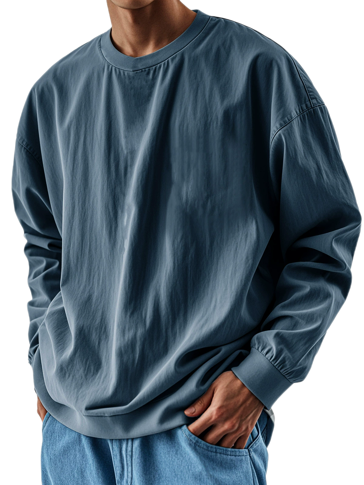 Men's Cotton-Blend Long Sleeve Sweatshirt Relaxed Fit Pullover