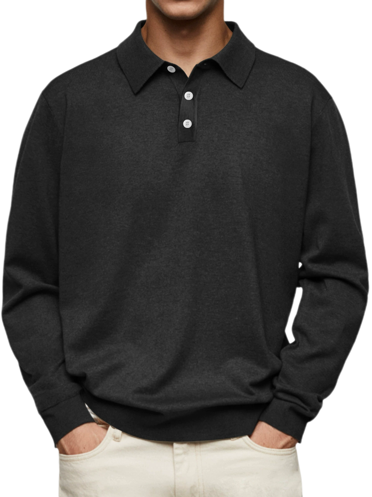 Men’s 65% Cotton V-Neck Button Shirt Slim Fit Long Sleeve