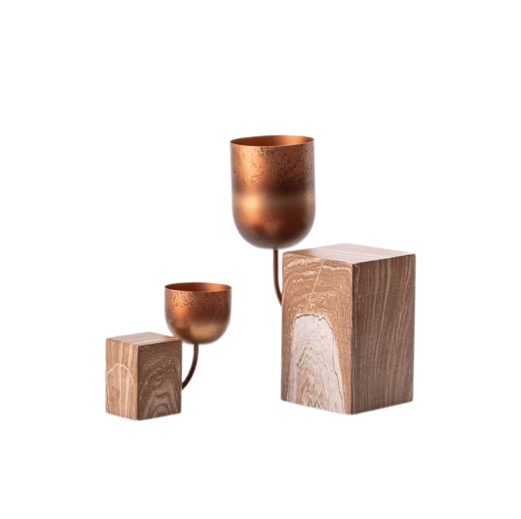 Vintage Textured Metal Candle Holder Set - 2 Sizes for Tabletop & Mantel Decor