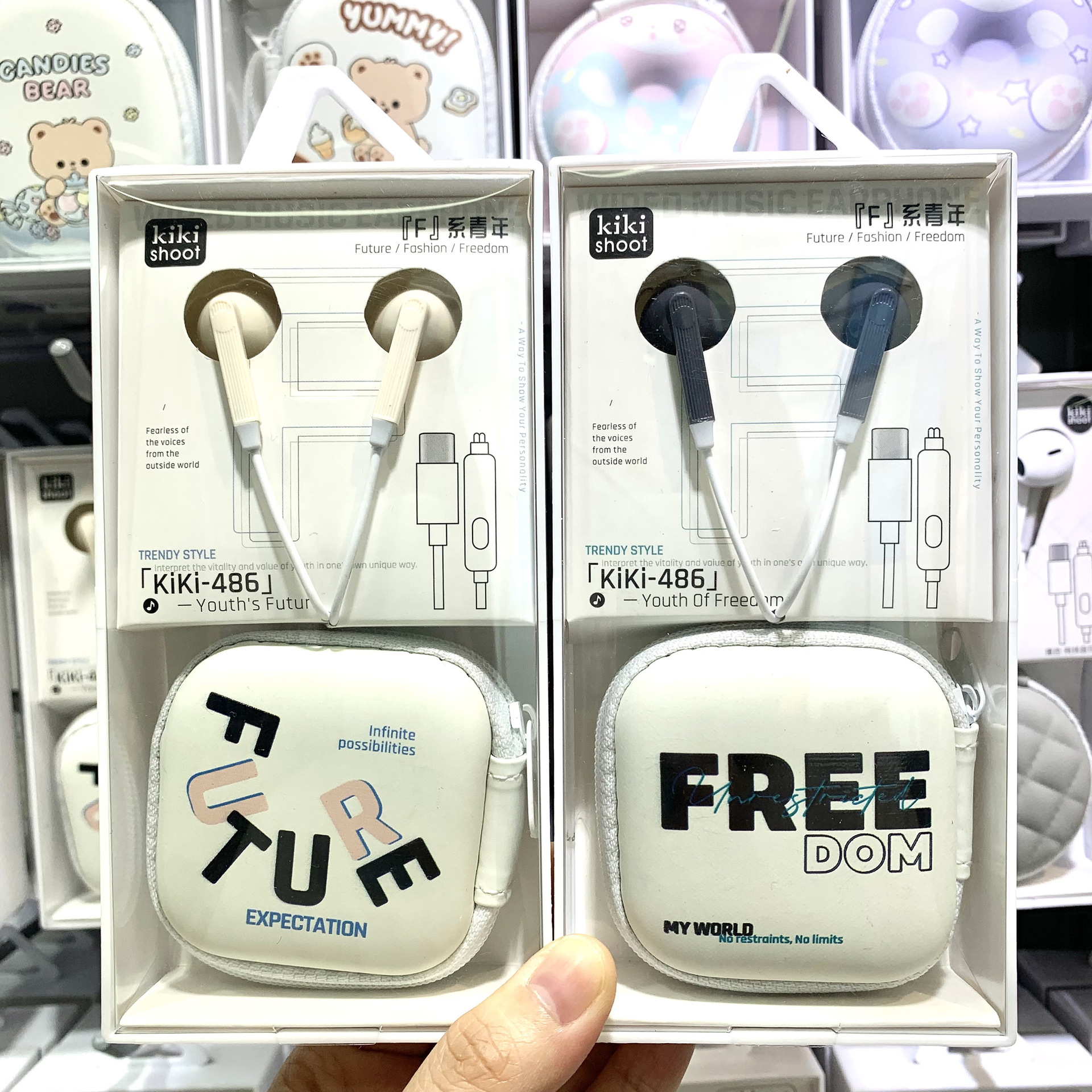 Kiki486 Wired Cartoon Storage Bag Type-C Earphones for Apple 15/16, Huawei, Xiaomi Type-C Earphones