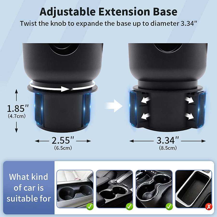 Car Cup Holder Expander for Car Adapter Adjustable Multifunctional Dual Cup Holder with Phone Holder Aromatherapy Organizer
