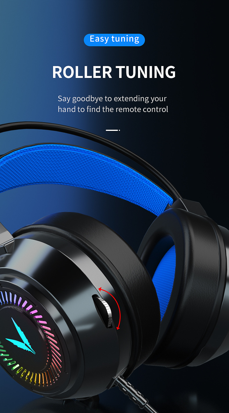 RGB Gaming Headset with Noise-Cancelling Microphone and 50mm Speaker - Black with 7-Color Lighting, Dual Plug, for Desktop Computers