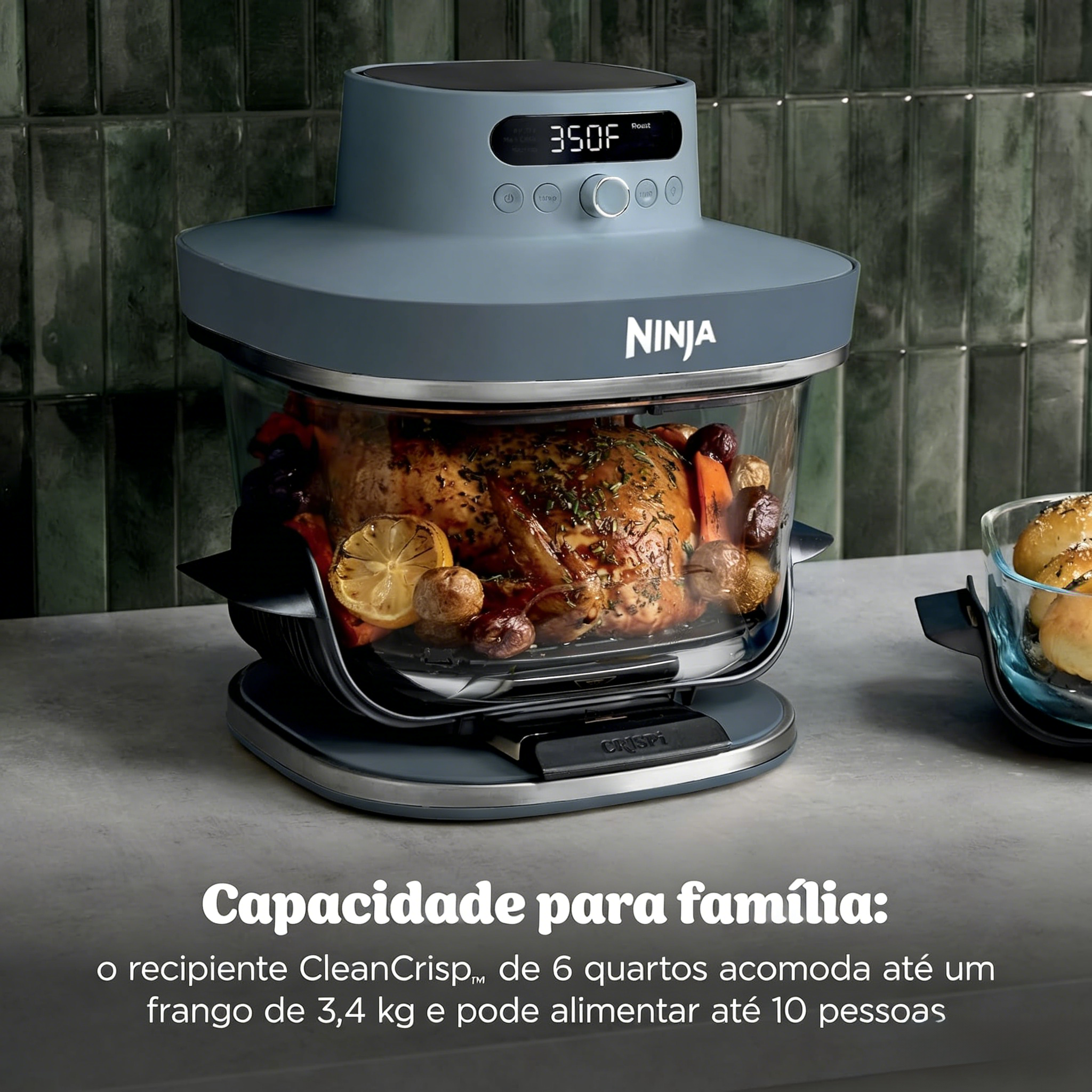 Fritadeira Elétrica Ninja Crispi Pro 6 em 1 com Vidro | 232 °C, Atóxica, Recipientes e Tampas de 6 e 2,5 litros