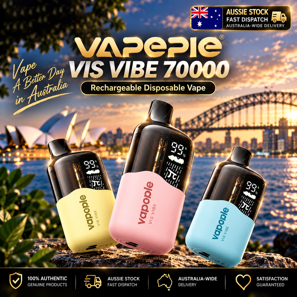 VAPEPIE VIS VIBE 70K Disposable Vape – Smart Display Edition with 70,000 Puffs|🚚🇦🇺 Sydney Stock