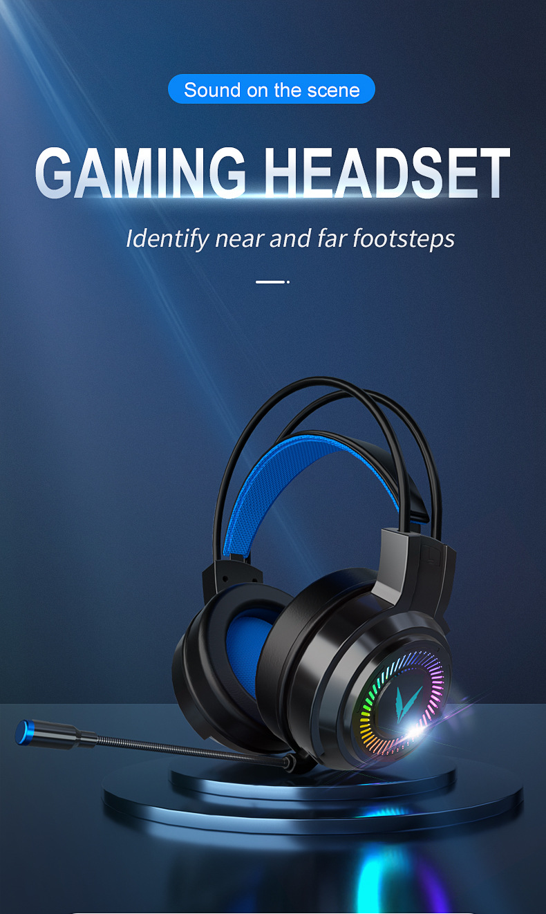 RGB Gaming Headset with Noise-Cancelling Microphone and 50mm Speaker - Black with 7-Color Lighting, Dual Plug, for Desktop Computers