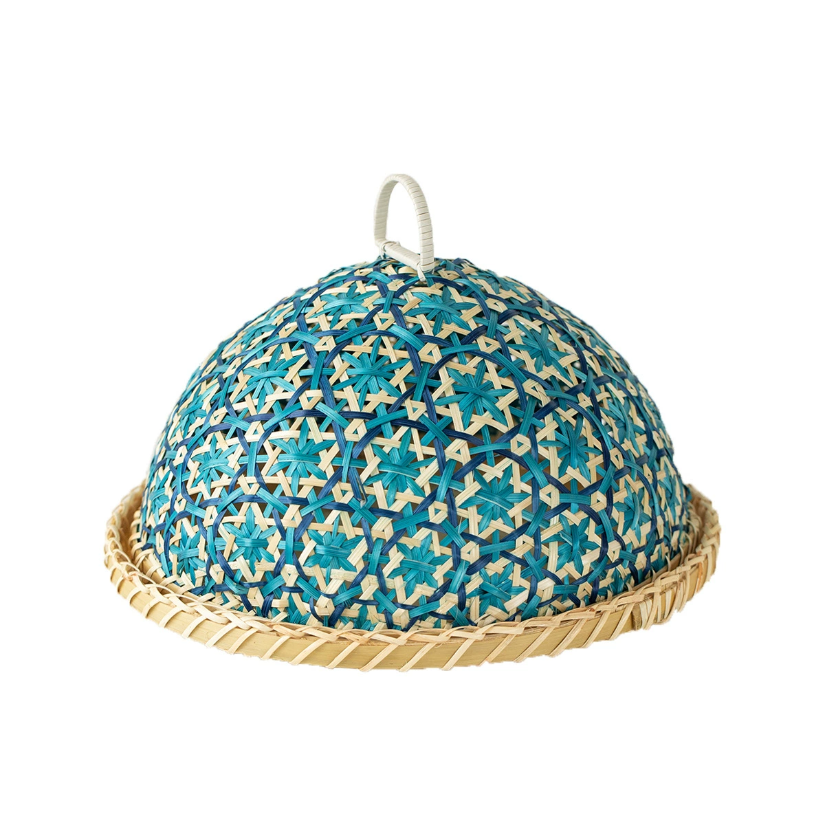 Red/Blue Rattan Food Cover Dome - Insect-Proof Round Tableware Protector