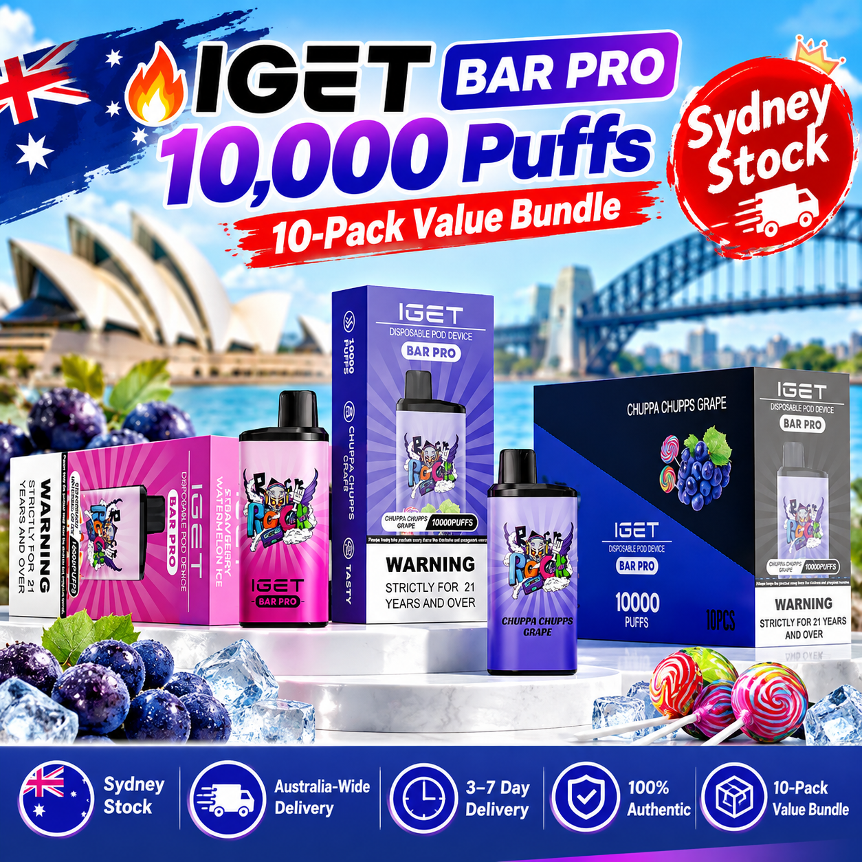 🇦🇺🔥 ONLY AU$399.99 (Was AU$650) | IGET BAR PRO 10,000 Puffs – 10-Pack Bundle 💨 | Save AU$250.01 ⚡ | 📦 Sydney Stock