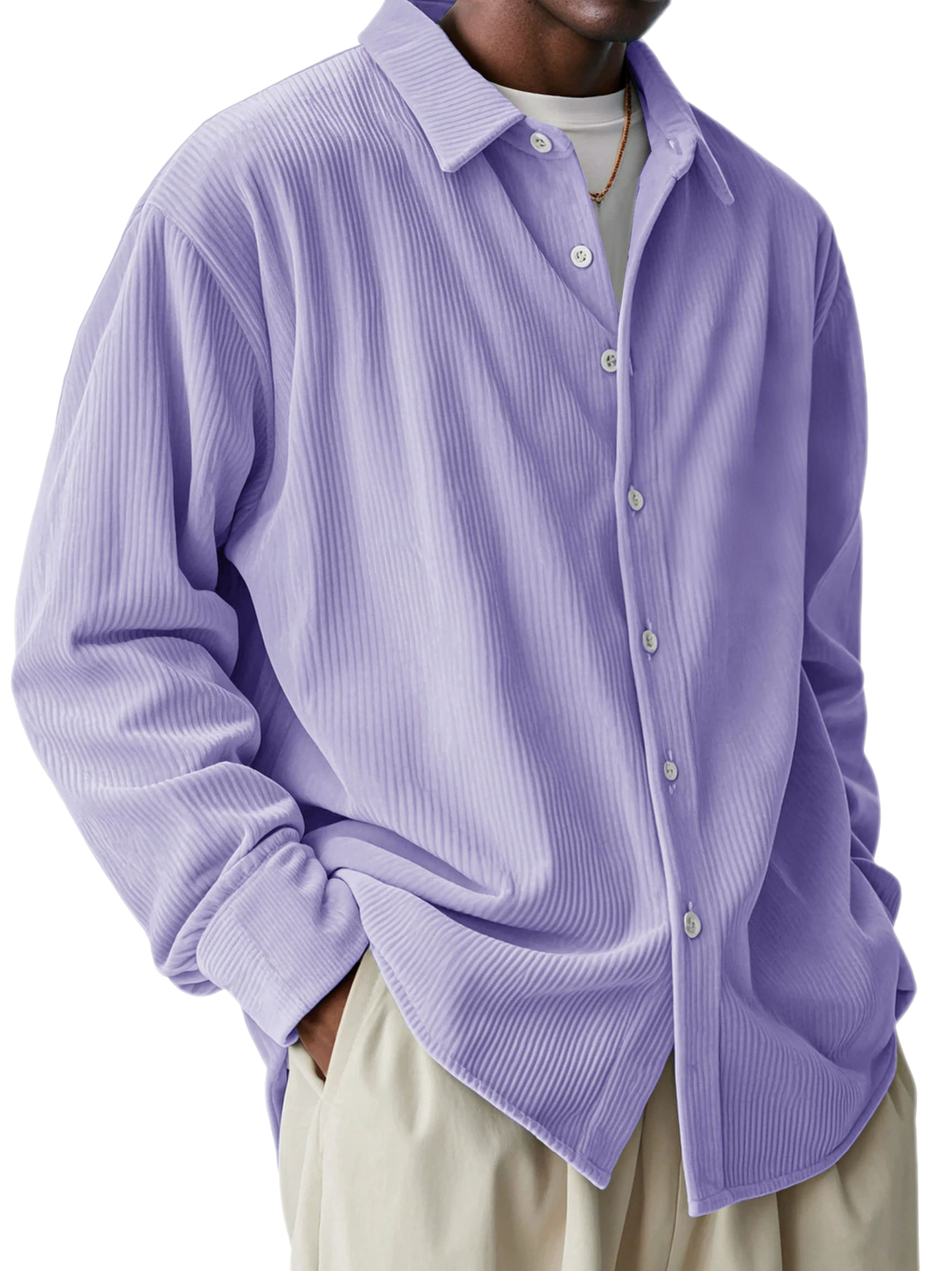 Men's Corduroy Long Sleeve Shirt Button Collar Loose Fit