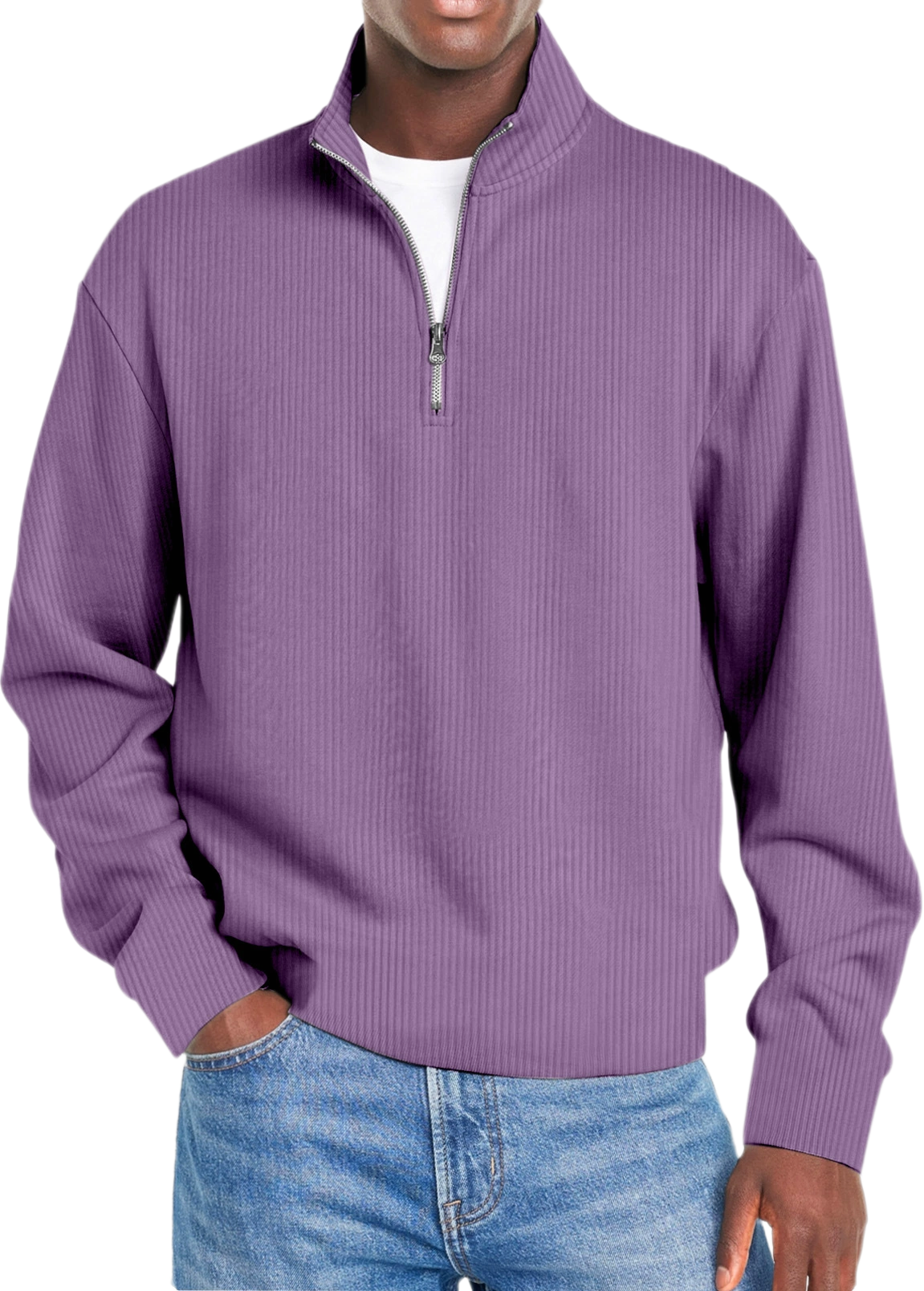 Men's Polyester-Cotton Full-Zip Jacket Windproof Casual