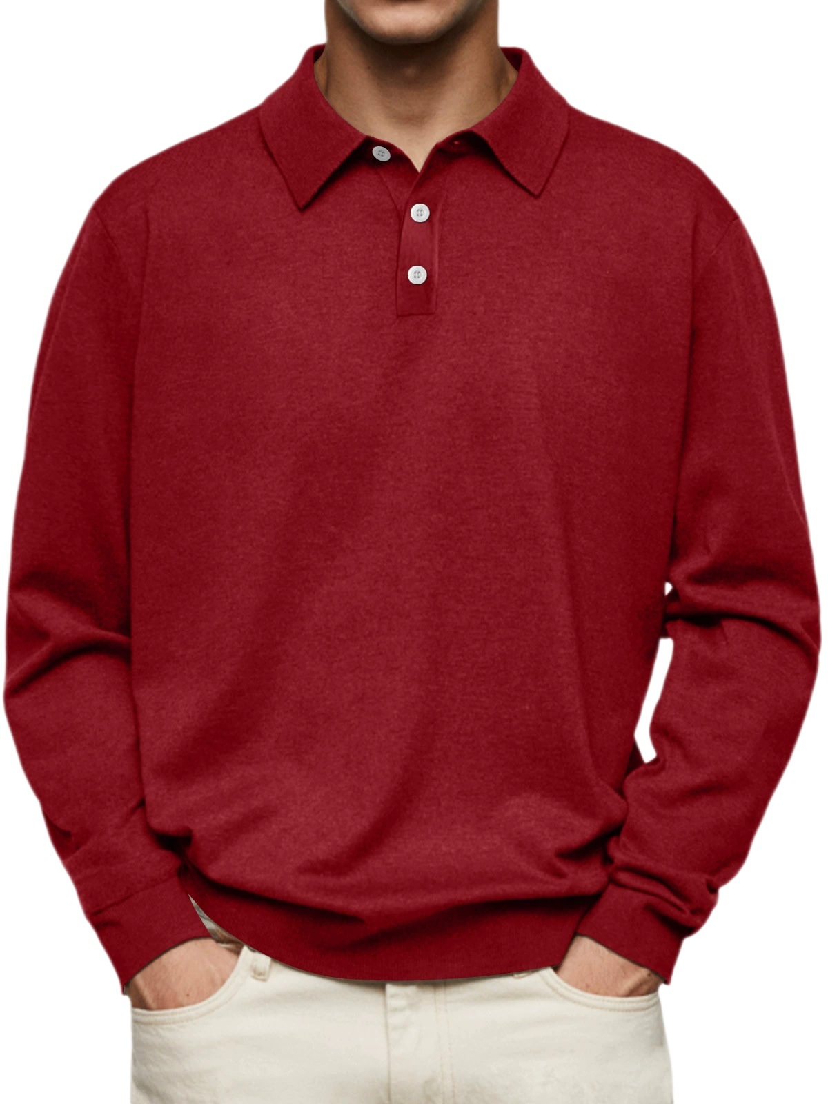 Men’s 65% Cotton V-Neck Button Shirt Slim Fit Long Sleeve