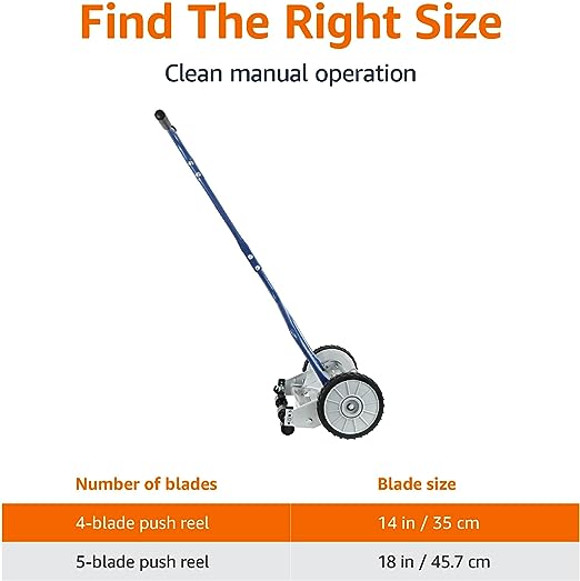 Amazon Basics 14-Inch 4-Blade Push Reel Lawn Mower, Blue
