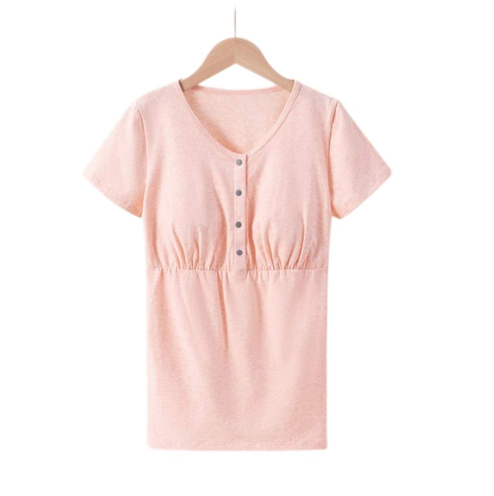 Postpartum Nursing Cotton T-Shirt – Loose Fit, Front-Button Maternity Top for Summer