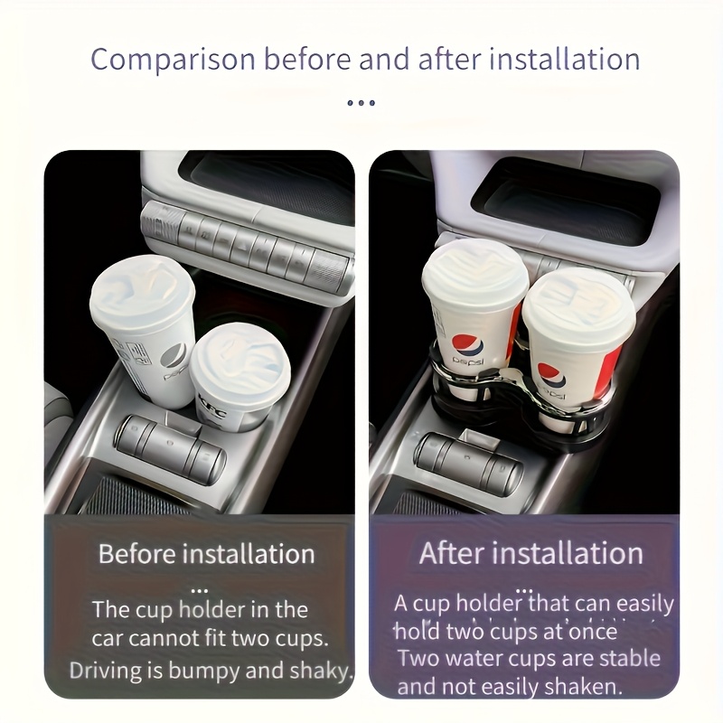 Car Center Console Cup Holder Extension Bracket, Adjustable Dual Cup Holder Expander, Durable ABS Material, Stylish Black Design Suitable for Modern Car Interiors, Universal Dual Holes, Adjustable Shockproof Base