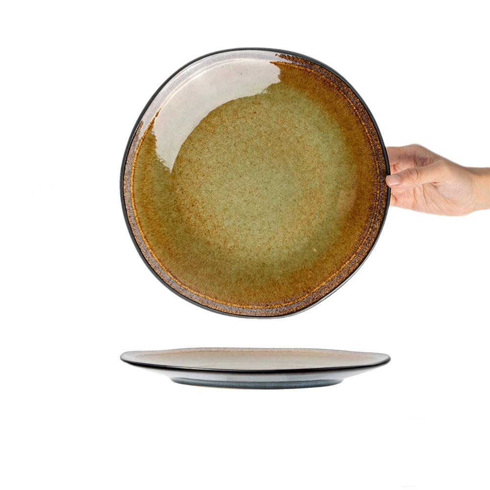 Textured Reactive Glaze Ceramic Plate – Microwave-Safe Stoneware Dish with Organic Edge Design