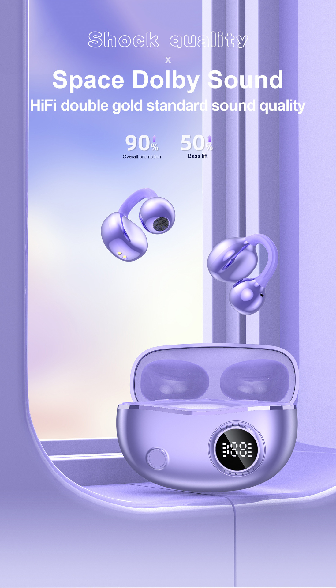 Intelligent Digital Display Bluetooth 5.4 Earbuds with Long Battery Life and Master-Slave Switching