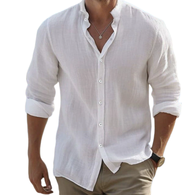 Men's 100% Linen Button Shirt Long Sleeve UPF 30+