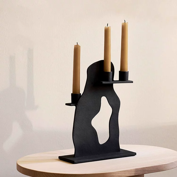 Antique-Textured Black Iron Candle Holder - 3-Arm Tabletop Centerpiece