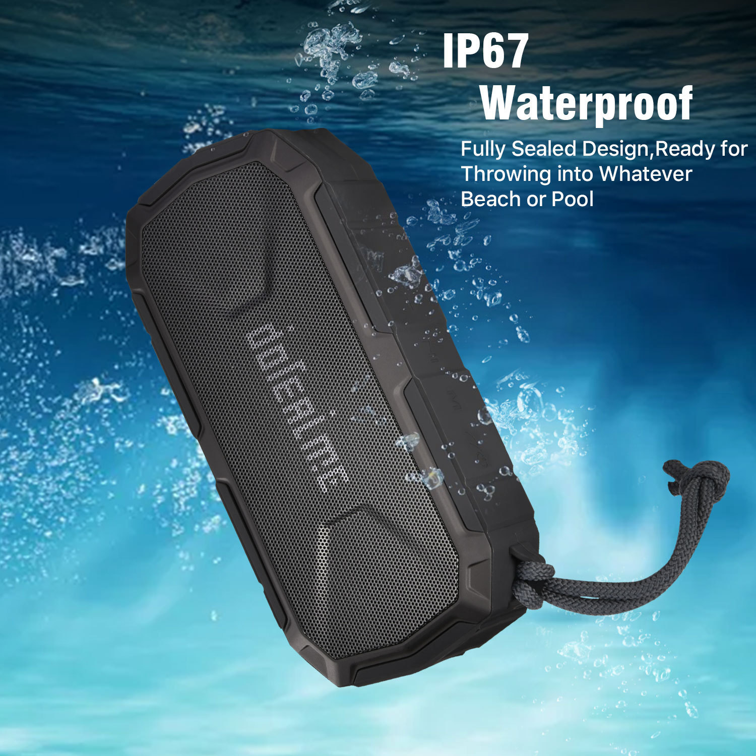 IP67 Waterproof Portable Bluetooth Speaker with Dual Speaker Pairing