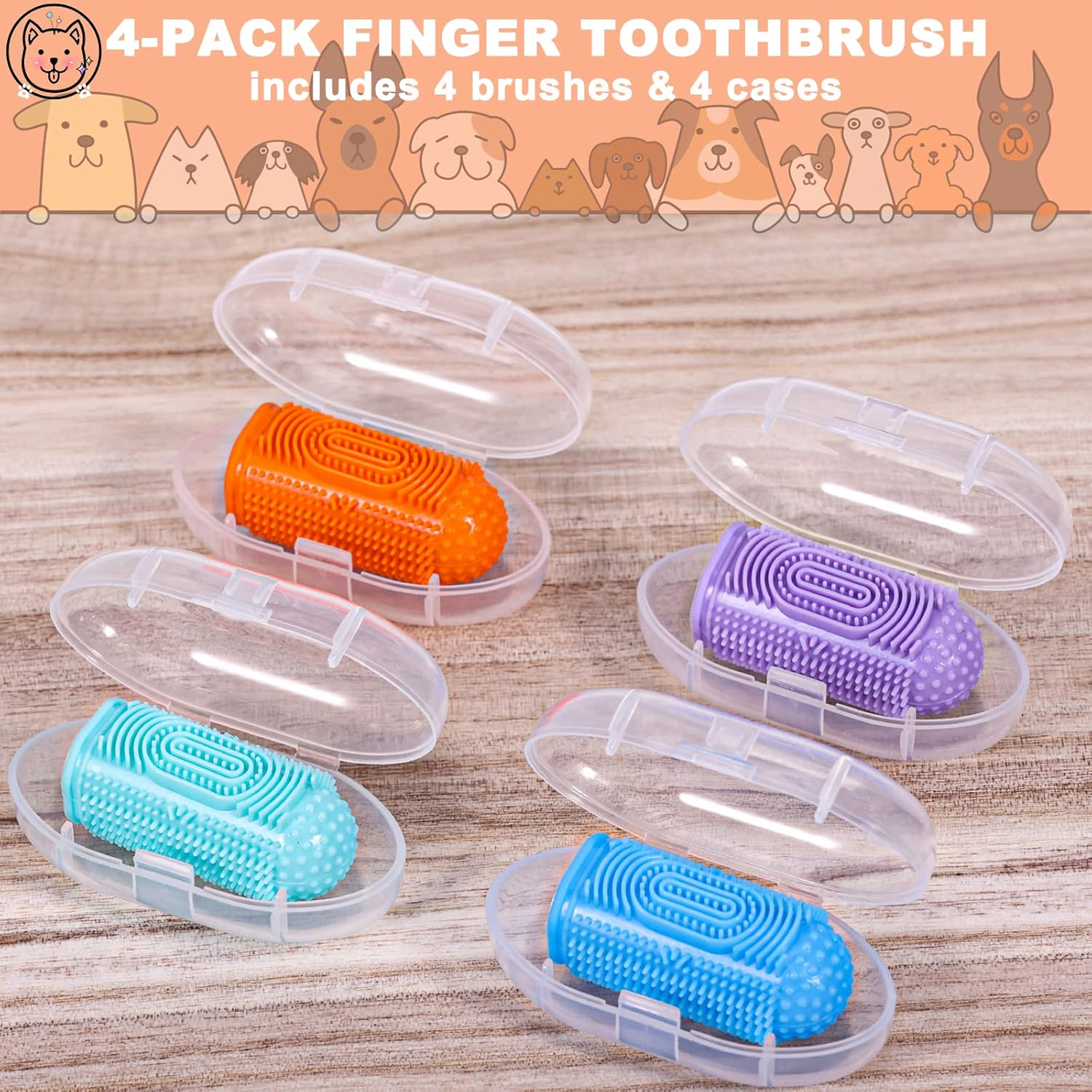 🐶Dog Toothbrush Finger Toothbrush Dogs Tooth Brushing Kit 4Pack Dogs Finger Toothbrushes for Dog Teeth Cleaning& Dental Care Doges Tooth Brush Pet Toothbrush