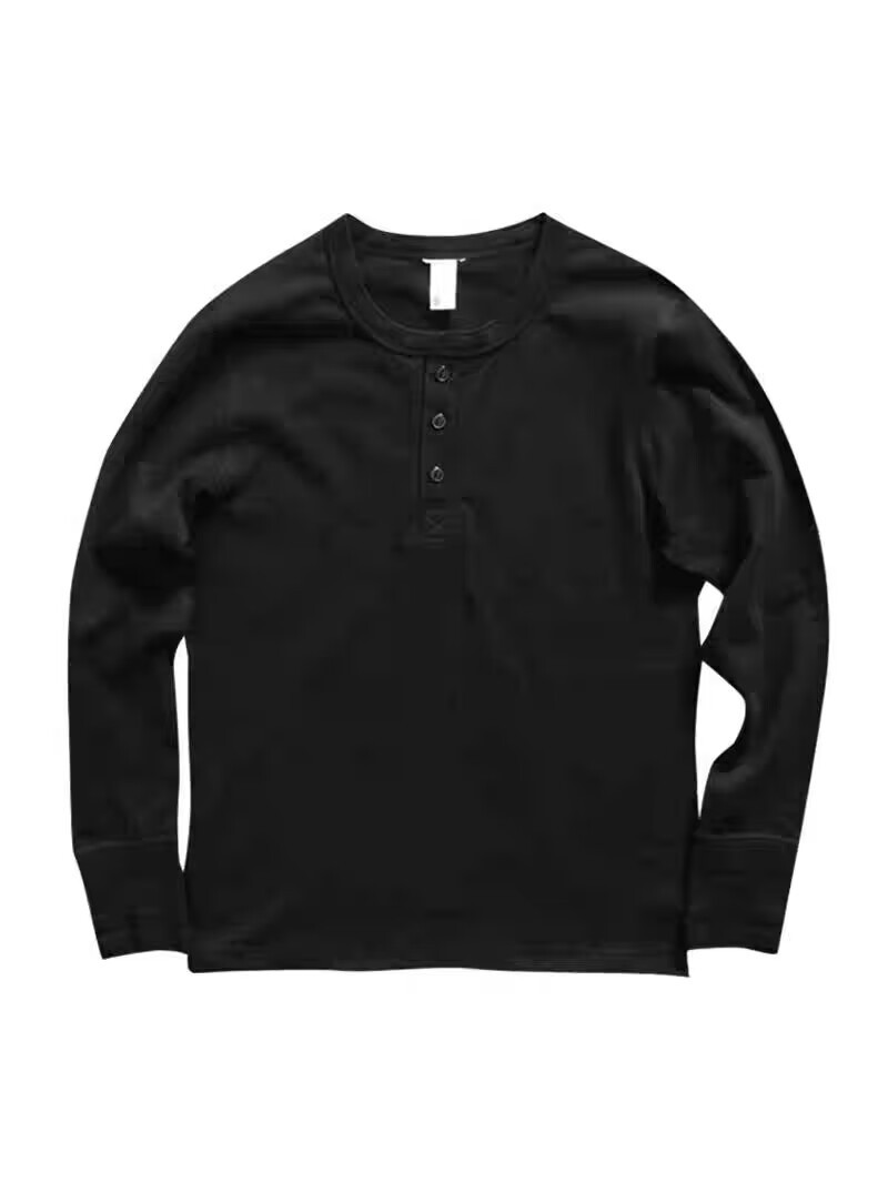 Men’s 260 GSM Cotton-Blend Henley Sweatshirt – Tailored Fit Workwear-Inspired Long Sleeve Top