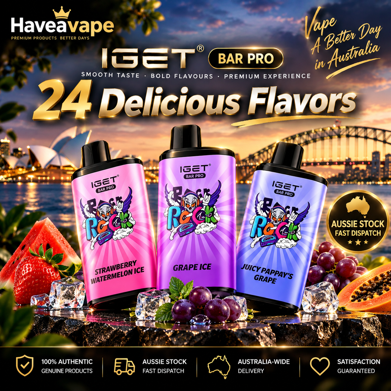 🔥IGET BAR PRO 10,000 Puffs | 24 Delicious Flavours 🇦🇺 Sydney Local Stock