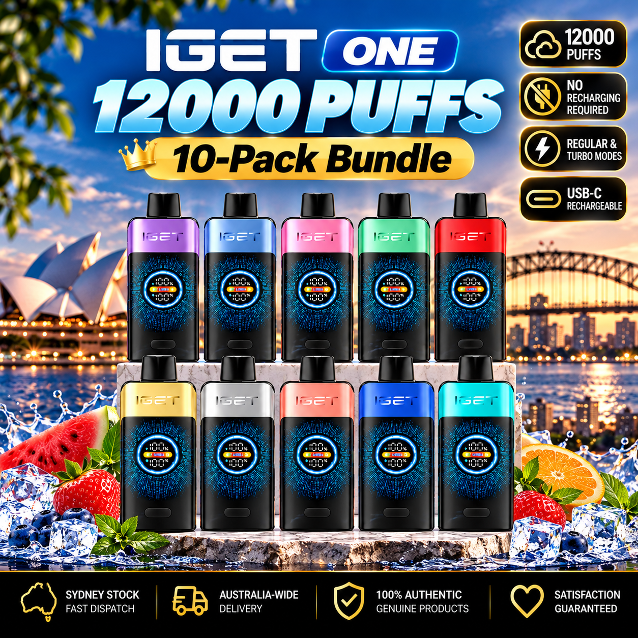 🇦🇺🔥 ONLY AU$599.99 (Was AU$750) | IGET ONE 12,000 Puffs – 10-Pack Bundle 💨 | Save AU$150.01 ⚡ | 📦 Sydney Stock 🚚