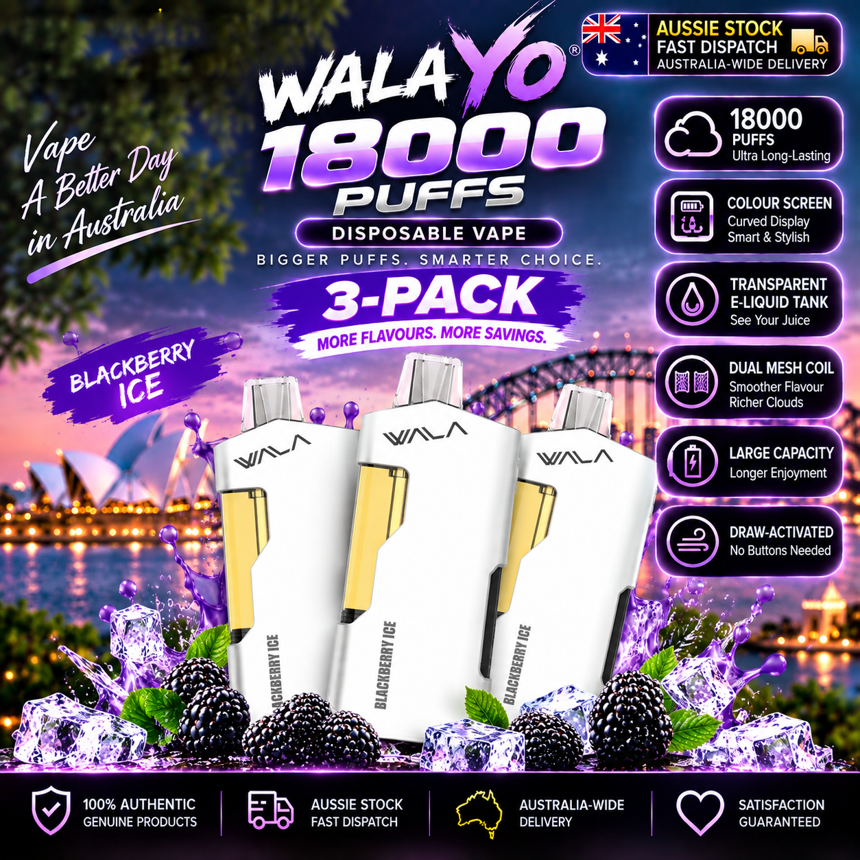 WALA YO 18000  Puffs Disposable Vape 20 Flavors(3/5 Pack)