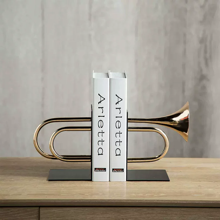 Gold-Plated Horn Bookends - Non-Slip Shelf Organizer (Pair)