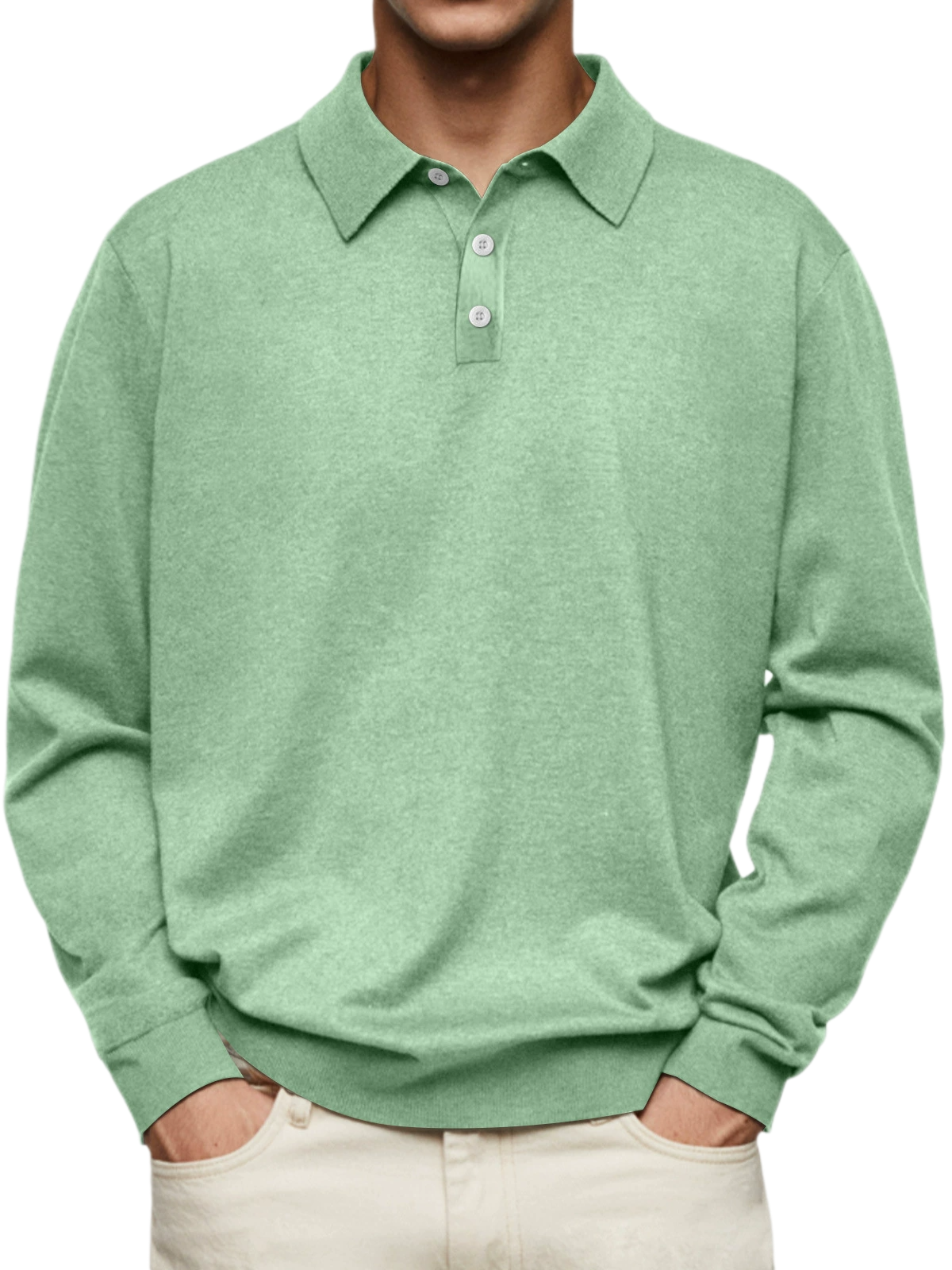 Men’s 65% Cotton V-Neck Button Shirt Slim Fit Long Sleeve